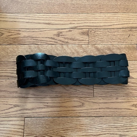 Club Monaco Black Woven Leather Wide  Belt with Silver Toned Buckle - Picture 4 of 11